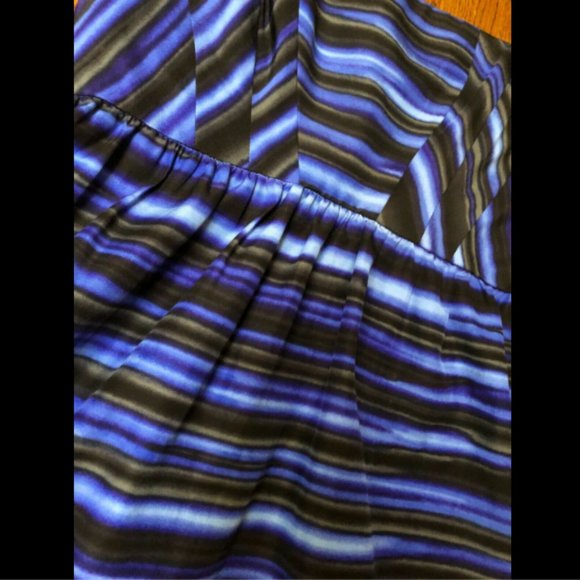 Shoshanna | Blue Black Silk Stripe Strapless Dress - Picture 4 of 9